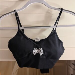 Black Padded Sports Bra with Double Wolf Patch